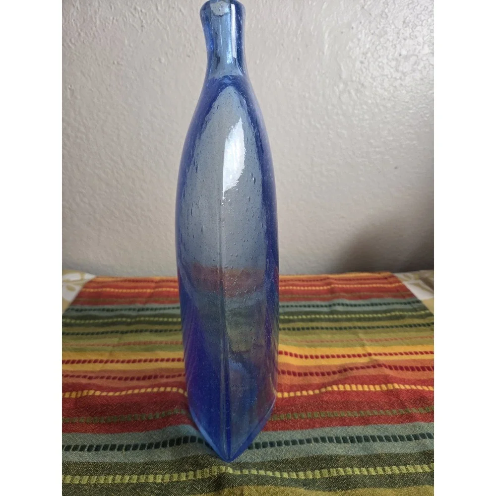 Toshichi Iwata style hand blown blue glass bottle Minimalist